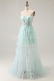 Light Green Sweetheart Corset A-Line Prom Dress With Ruffles