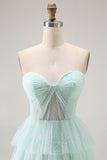 Light Green Sweetheart Corset A-Line Prom Dress With Ruffles