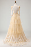 Corset A-Line Beaded Apricot Prom Dress With Lace Up Back