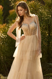 Pink A Line Corset Ruffled Prom Dress with Rhinestones