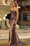 Strapless Mermaid Coffee Leopard Corset Prom Dress With Slit