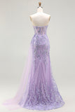 Purple Sweetheart Corset Sequin Mermaid Prom Dress With Slit