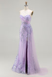 Purple Sweetheart Corset Sequin Mermaid Prom Dress With Slit