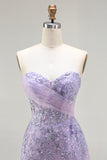 Purple Sweetheart Corset Sequin Mermaid Prom Dress With Slit