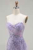 Purple Sweetheart Corset Sequin Mermaid Prom Dress With Slit