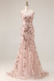 Rose Golden Embroidered Sequin Mermaid Prom Dress