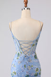Sparkly Navy Mermaid Appliqued Corset Tulle Prom Dress