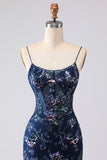Sparkly Navy Mermaid Appliqued Corset Tulle Prom Dress