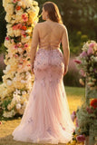 Blush Mermaid Corset Sequin Plus Size Prom Dress