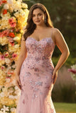 Blush Mermaid Corset Sequin Plus Size Prom Dress