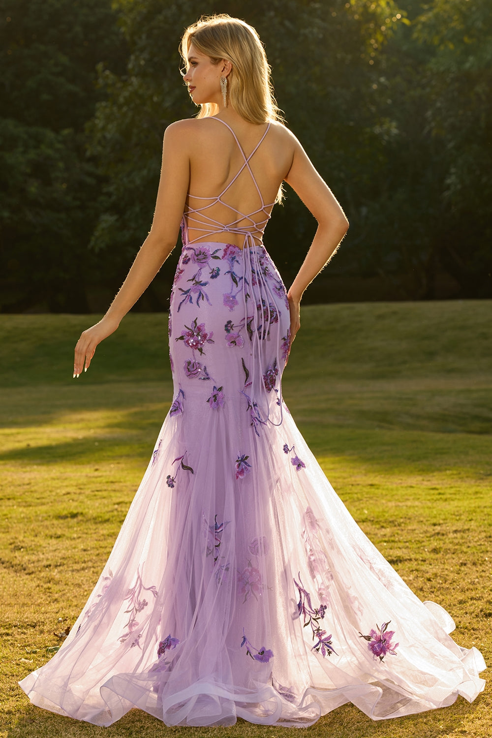 Berylove Women Purple Prom Dress Mermaid Corset Spaghetti Straps Maxi Party Dress with Appliques, Purple / US20W Berylove Women Purple Prom Dress Mermaid Corset Spaghetti Straps Maxi Party Dress with Appliques, Purple / US20W