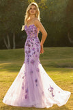Purple Mermaid Corset Prom Dress with Appliques