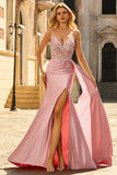 Green Mermaid Beaded Spaghetti Straps Satin Prom Dress With Slit