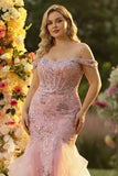 Blush Mermaid Off The Shoulder Corset Plus Size Prom Dress