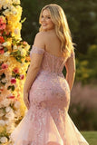 Blush Mermaid Off The Shoulder Corset Plus Size Prom Dress