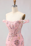 Sparkly Blush Mermaid Off The Shoulder Corset Prom Dress