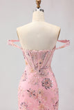 Sparkly Blush Mermaid Off The Shoulder Corset Prom Dress