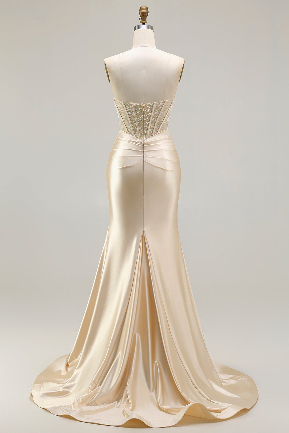 Berylove Women Champagne Sweetheart Prom Dress With Slit Mermaid Corset Ruched Satin Maxi Formal Dress With Beading Berylove Women Champagne Sweetheart Prom Dress With Slit Mermaid Corset Ruched Satin Maxi Formal Dress With Beading