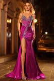 Metallic Golden Corset Pearl Mermaid Prom Dress With Slit
