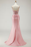 Blush Corset Sequin Satin Mermaid Prom Dress With Slit