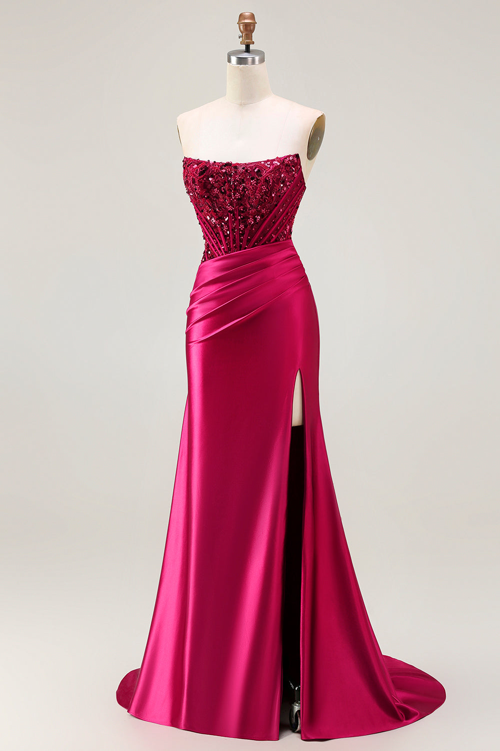 maroon strapless mermaid prom dress Burgundy Sequin Strapless Sweetheart Mermaid Prom Dress