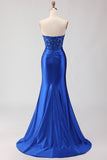 Mermaid Strapless Corset Royal Blue Prom Dress
