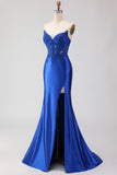 Mermaid Strapless Corset Royal Blue Prom Dress