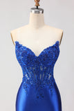 Mermaid Strapless Corset Royal Blue Prom Dress