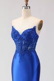 Mermaid Strapless Corset Royal Blue Prom Dress