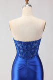 Mermaid Strapless Corset Royal Blue Prom Dress