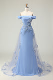 Off The Shoulder Grey Blue Mermaid Mother Of the Bride Dress With Appliques