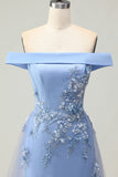 Off The Shoulder Grey Blue Mermaid Mother Of the Bride Dress With Appliques