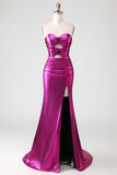 Sweetheart Fuchsia Cut Out Mermaid Prom Dress With Slit