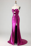 Sweetheart Fuchsia Cut Out Mermaid Prom Dress With Slit