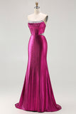 Metallic Fuchsia Strapless Corset Mermaid Prom Dress With Sequins