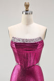 Metallic Fuchsia Strapless Corset Mermaid Prom Dress With Sequins