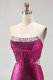 Metallic Fuchsia Strapless Corset Mermaid Prom Dress With Sequins