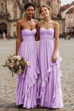 Lilac Sweetheart A-Line Bridesmaid Dress with Ruffles