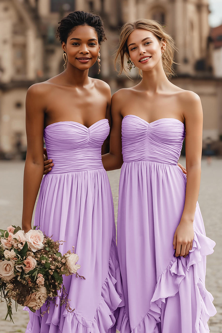 rose satin bridesmaid dresses Rose Gold Strapless Satin A-line Pockets Evening Bridesmaid Dress main image 1