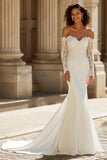 Ivory Off The Shoulder Court Train Mermaid Wedding Dress With Lace