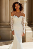 Ivory Off The Shoulder Court Train Mermaid Wedding Dress With Lace