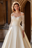 Off The Shoulder Ivory Lace Long Sleeve Bridal Gown Dress