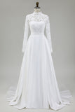 Ivory A-Line High Neck Modest Wedding Dress With Lace