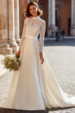 Ivory A-Line High Neck Modest Wedding Dress With Lace