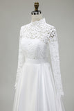Modest Ivory A-Line High Neck Long Sleeve Wedding Dress With Lace