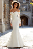 White Long Sleeve Mermaid Wedding Dress with Lace