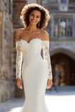 White Long Sleeve Mermaid Wedding Dress with Lace