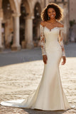 Ivory Off The Shoulder Mermaid Wedding Dress With Lace