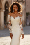 Ivory Off The Shoulder Mermaid Wedding Dress With Lace