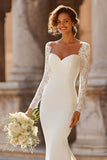 White Mermaid Long Sleeve Wedding Dress With Lace